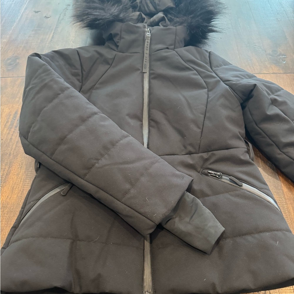 ASOS 4505 Black Ski jacket ~Fur hood with belted waist! ~Size 6 Petite! Gorgeous - Picture 11 of 15